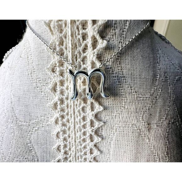 Tiffany & Co Elsa Peretti Letter M Necklace in Silver, 16" - Picture 1 of 9